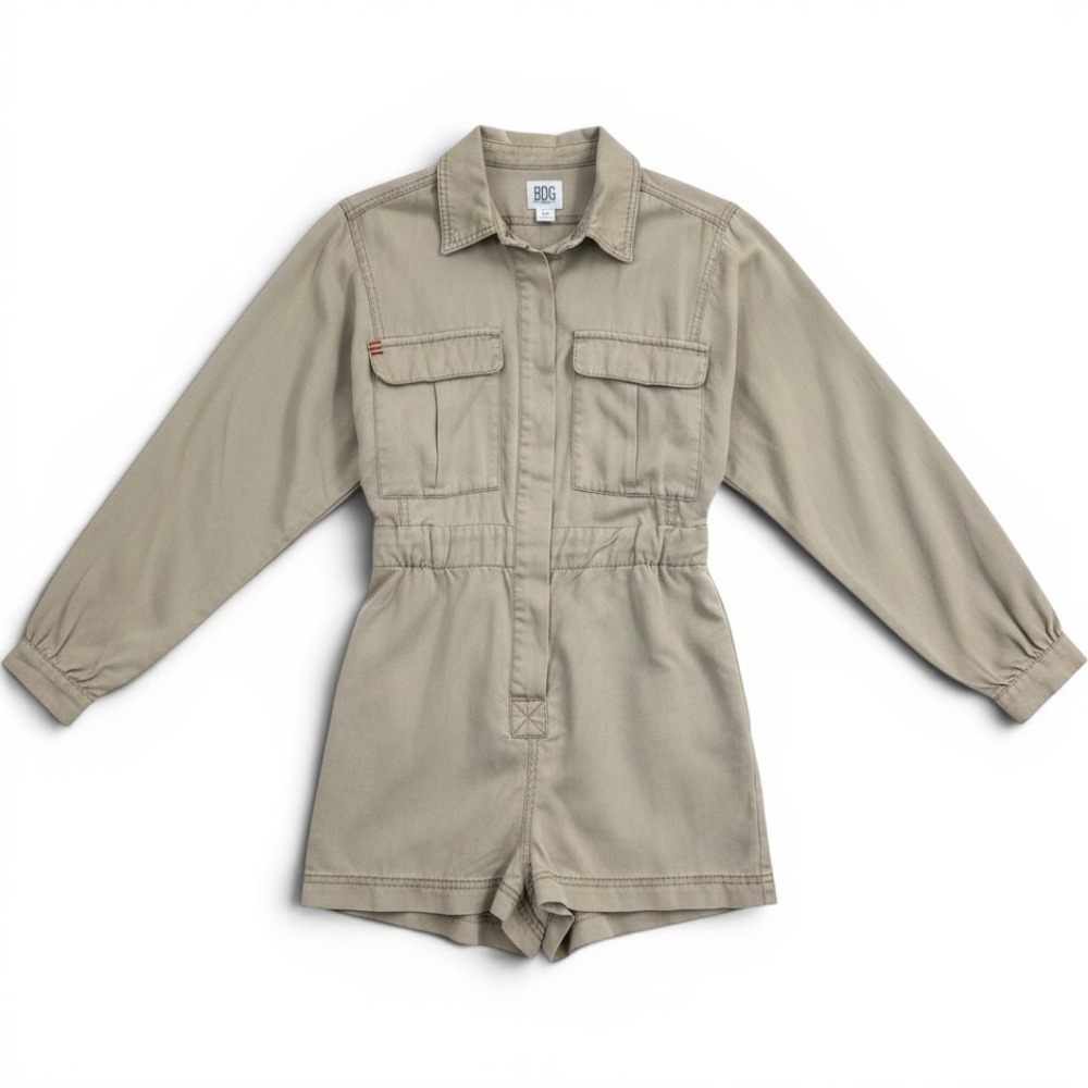 BDG Urban Outfitters Khaki Tan Utility Romper Long Sleeve Button Front Small - Picture 10 of 14